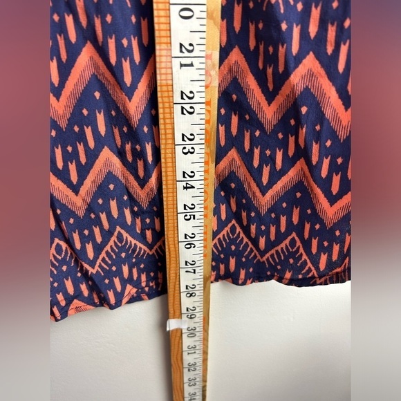 Ellie Kai 100% Silk Sz 10 Zigzag Pattern Boho Long Sleeve Top blouse Orange/Blue - Picture 7 of 9